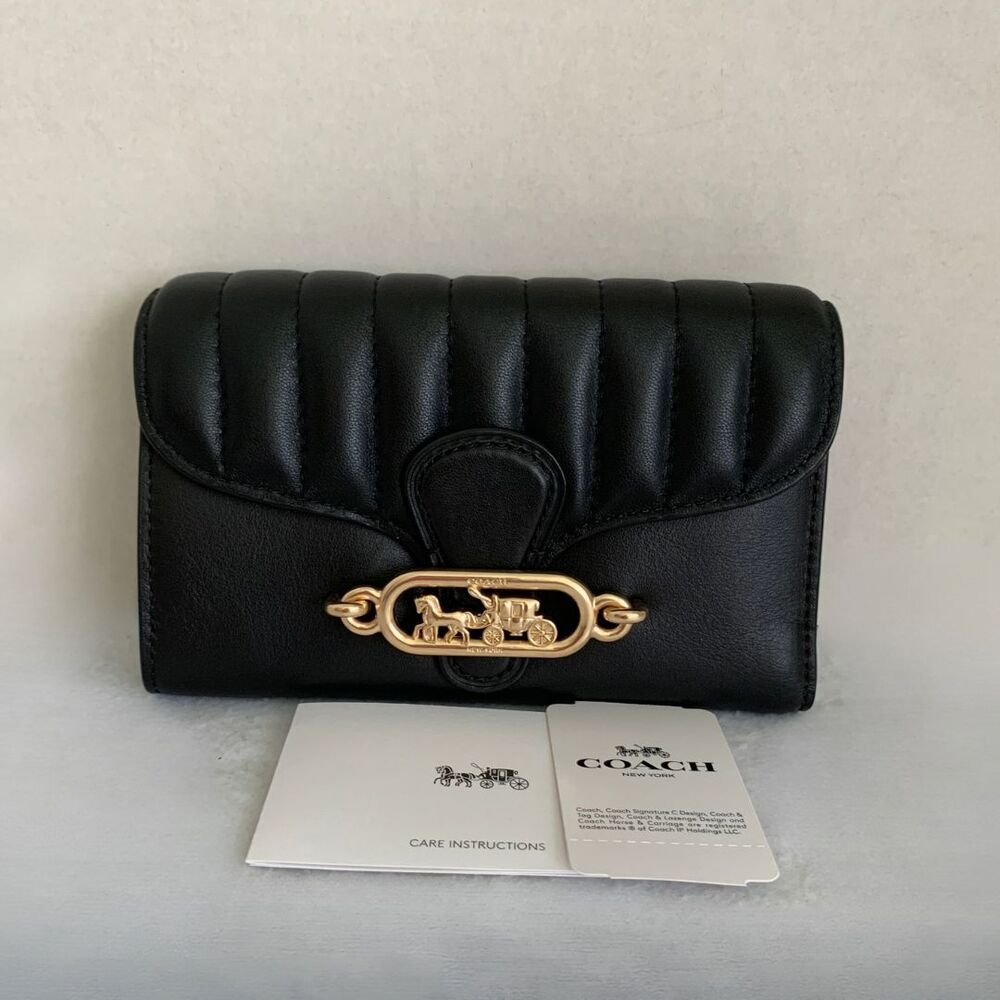 Coach Jade Black Quilted Nappa Leather Medium Envelope Wallet Horse Carriage
